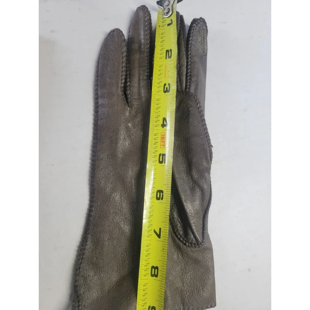 Vintage Genuine Deerskin‎ Leather Gloves Taupe Brown Whipstitch Sz 8.5 Hand Wash